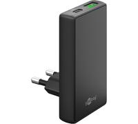 goobay 65W Chargeur plat GaN USB C, chargeur rapide à double port (USB-C ET USB-A) - Design plat à 90°, ultra-mince et peu encombrant, pour Apple, Samsung, Huawei, ainsi que pour tablettes, etc., noir