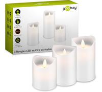 Goobay 66541 Bougies LED cire véritable avec fonction minuterie/Bougies cire véritable avec flamme mobile et minuterie/Bougies de 10, 12,5 & 15cm / Set de 3 bougies LED, Blanc.