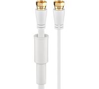 Goobay 67298 Câble d'antenne SAT plat (80 dB), 2x blindé, protégé contre les intempéries, 10 m, blanc - doré,F mâle > F mâle (entièrement blindé)