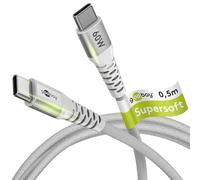goobay 70192 USB C cable 0.5m / USB C quick charging cable 60W 20V / Extremely flexible fabric cable/iPhone 15 Pro charging cable / 480 Mbit USB C cable/USB C cable 3 / blanc