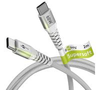 goobay 70194 USB C Cable 2m / USB C Fast Charging Cable 60W 20V / Câble en tissu extrêmement flexible/iPhone 15 Pro Charging Cable / 480 Mbit USB C Cable/blanc