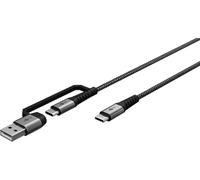 goobay 70277 Câble 2 en 1 USB C vers USB C et USB A/Câble textile USB max. 60 W et 480 Mbit/s/Adaptateur pour appareils USB-A/ordinateur portable/tablette iPhone/Multi adaptateur avec 1m