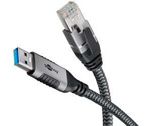 Goobay 70299 changeur de genre de câble USB A RJ-45 Noir, Argent