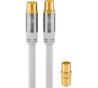 Goobay 70325 Câble d'antenne TV (135 dB typ), 4x blindé, 10 m, blanc - doré, prise coaxiale femelle > prise coaxiale mâle