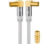 Goobay 70417 Câble d'antenne TV (135 dB typ), 4x blindé, 2 m, blanc - doré, coaxial femelle 90° > coaxial mâle 90