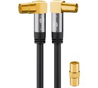 Goobay 70475 Câble d'antenne TV (135 dB typ), blindé 4x, 10 m, noir - doré, coaxial femelle 90° > coaxial mâle 90