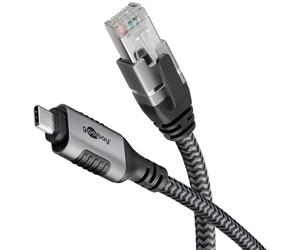 Goobay 70752 changeur de genre de câble USB C RJ-45 Noir, Argent