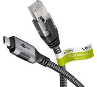 goobay 70752 goobay USB C 3.1/RJ45 CAT 6 cable 5.0 m gris, noir, 1 pc.