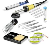 goobay 74093 Soldering Iron Set/Electric Soldering Iron 60 W/Soldering Iron Stand with Soldering Sponge/Desoldering Pump Removal of Solder/Lead-Free Solder/Soldering Tips Set / 2x Desoldering