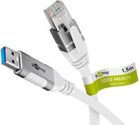 Goobay 74158 Câble Ethernet USB-A 3.0 vers RJ45, 1,5 m, 1.5 m, blanc - connecte un routeur, un modem ou un switch réseau au port USB-A d'un ordinateur portable, d'une tablette ou d'un smartphone