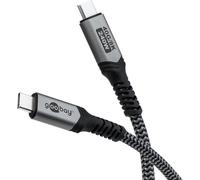 Goobay 74212 Câble USB-C™ avec gaine textile, USB4™, 240 W, 40 Gbit/s, Power Delivery, 1,5 m, 1.5 m, noir-gris - USB-C™ mâle > USB-C™ mâle