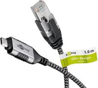 Goobay 74401 Câble Ethernet USB-C™ 3.1 vers RJ45, Slim, 1 m, 1 m, noir-argent - connecte un routeur, un modem ou un switch réseau au port USB-C™ de l'ordinateur portable, de la tablette ou du smartpho