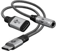 goobay Adaptateur USB C vers Jack 3,5 mm et USB C/Adaptateur 2 en 1 / Charge Rapide Type C vers Audio AUX Jack/Gaine en Tissu 74524