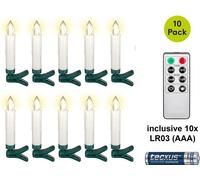 Goobay 75257 10 bougies de Noël LED sans fil pour arbre de Noël incl. 10x AAA (LR03), blanc-vert - avec pinces, fonction minuterie et télécommande, dimmable, blanc chaud (2500-2700 K)