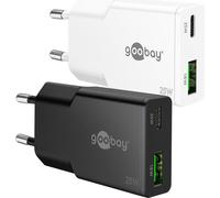 Goobay 75733 USB-C™ PD GaN chargeur rapide double Slim (25 W) noir, noir - 1x port USB-C™ (Power Delivery) et 1x port USB-A (Quick Charge)