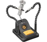 goobay 76561 Aide à la soudure avec 2 cols de cygne flexibles avec pinces crocodiles, support de fer à souder, éponge à souder et laine de nettoyage - Pour platines, modélisme et bricolage