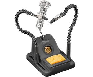 goobay 76561 Aide à la soudure avec 2 cols de cygne flexibles avec pinces crocodiles, support de fer à souder, éponge à souder et laine de nettoyage - Pour platines, modélisme et bricolage