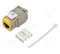 goobay Connecteur de câble LAN RJ45 Keystone avec raccord - Module STP, largeur 16,6 mm, montage LSA sans outil, CAT 6A, compatible PoE+, Ethernet 10 Gigabit, jaune - 77950