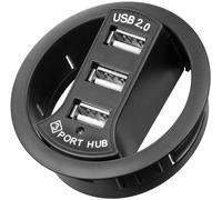 Goobay 93893 Triple USB 2.0 Hi-Speed HUB/distributeur encastrable, noir - à installer dans des traversées de table de 60 mm