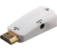 Goobay Adaptateur compact HDMI™/VGA y compris audio, plaqué or, blanc - HDMI™ mâle (type A) > VGA femelle (15 broches) + jack 3,5 mm femelle (3 broches, stéréo)