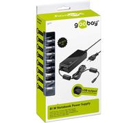 Goobay Adaptateur secteur 90 W pour notebook, noir, 1.6 m - incl. 1x adaptateur USB et 8x adaptateur DC, 12 V - 22 V jusqu'à max. 4 A