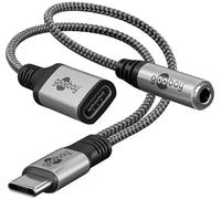 goobay Adaptateur USB C vers Jack 3,5 mm et USB C/Adaptateur 2 en 1 / Charge Rapide Type C vers Audio AUX Jack/Gaine en Tissu 74524