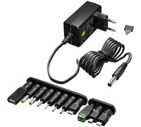 goobay - Bloc d'alimentation Universel 5,5 x 2,1 mm CC avec 3 V - 12 V, Max. 3,6 W/1,2 A, avec 7 adaptateurs supplémentaires/interchangeables, Noir, 65592