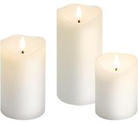 goobay Bougies lumineuses avec fonction minuterie Lot de 3 en blanc avec mèche 3D & fonctionnant sur piles, élégantes pour le salon, la salle à manger et l'Avent - 77780