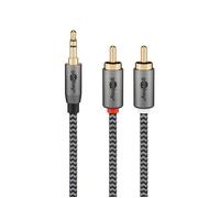 goobay 65285 Câble auxiliaire stéréo RCA vers jack 3,5 1m/ Câble audio auxiliaire hi-fi pour smartphone ; console ; chaîne hi-fi/gaine textile/doré