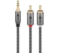GOOBAY Câble audio jack 3.5mm - 2 rca mâles gold nylon tressé 50cm Noir