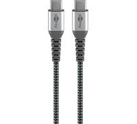 goobay Câble de données USB-C - 0,15 m - Avec connecteurs en métal robuste et gaine en textile tressé - 60 W 3 A - Gris espace - Câble de charge pour MacBook, iPhone 15, iPad, Samsung Powerbank