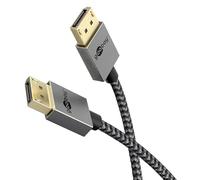 goobay Câble DisplayPort Slim Textil 2 m jusqu'à 8K @ 120 Hz ou 4K @ 240 Hz, 40 Gbit/s, design ultra fin, compatible avec Daisy Chaining, pour écran ou projecteur Noir 77445