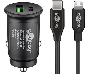 goobay - Compact 27 W Allume-Cigare USB C Distributeur / 12 V/Chargeur de Voiture Compact/Chargeur de Voiture USB C Power Delivery/Charge Rapide Comprend Un câble Lightning - 72166