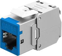 goobay Connecteur de câble LAN RJ45 Keystone avec raccord - Module STP, largeur 16,6 mm, montage LSA sans outil, CAT 6A, compatible PoE+, Ethernet 10 Gigabit, bleu - 77944