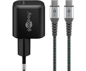 goobay Ensemble de charge USB-C, PD, 65 Watt, câble textile USB-C, Chargeur