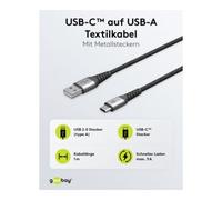 Goobay Câble USB-A > USB-C 49296 – textile résistant, connecteurs métalliques, Gris sidéral 1 m