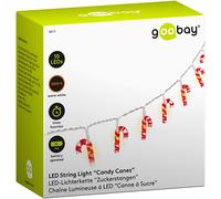 goobay Guirlande lumineuse à 10 LED en forme de canne à sucre - Éclairage de Noël blanc chaud - Fonction minuterie - Rouge et blanc 58117