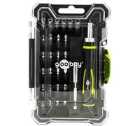 goobay Jeu de tournevis avec 26 embouts de précision, tournevis à cliquet avec embout magnétique, embouts en acier S2, jeu de douilles, boîte de rangement, kit d'outils de mécanicien de précision