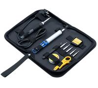 goobay Kit de soudure Starter 12 pièces avec fer à souder, 5 pannes, support, pompe à dessouder, dénudeur de fils, pince à épiler, étain à souder, éponge, pour le modélisme et les réparations, 77995