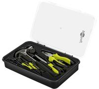 goobay Kit d'outils à main mobiles 26 pièces pour travaux de bricolage et en déplacement - 2 tournevis, jeu d'embouts, tournevis avec porte-embout, pince universelle 15,2 cm et marteau de couvreur