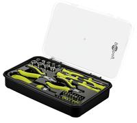 goobay Kit d'outils à main mobiles 49 pièces pour bricolage et voyage, tournevis, embouts, porte-embouts, rallonge d'embouts, pince coupante, pince à long bec, mallette à outils