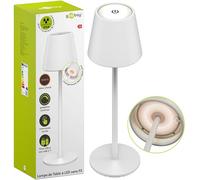 goobay Lampe de table LED sans fil (37 cm), intensité variable, commande tactile, 170 lm, blanc chaud 3000K, batterie jusqu'à 20 heures, boîtier métallique, avec câble de chargement USB-C-blanc, 77672