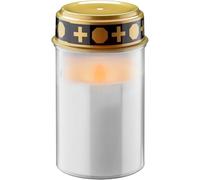 goobay Lanterne funéraire LED avec minuterie, fonctionne avec piles, bougies funéraires LED, pour extérieur, cimetière, lumière éternelle, lampe funéraire, blanc, 2 piles C/LR14 (non incluses) 74367
