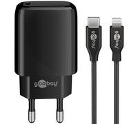 goobay Lightning/USB-C™ PD-Ladeset (20 W), 1m, Schwarz