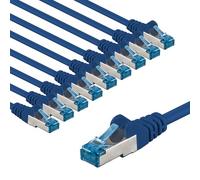 goobay Lot de 10 câbles réseau CAT 6A - Câble patch blindé S/FTP/CU - Câble Ethernet PiMF LSZH/Cat 6a - 10 Gbits - Bleu - 10 x 5 m 66039