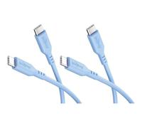 goobay Lot de 2 câbles USB-C en silicone, 1,5 m, bleu, 60 W, USB-C | alimentation jusqu’à 60 W et courant de charge de 3 A, gaine en silicone souple pour une grande flexibilité