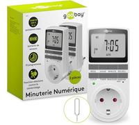 goobay - Lot de 2 minuteries numériques avec 16 programmes - Prise avec Mode aléatoire pour Protection Anti-effraction - Minuterie avec Batterie de Secours de 100 Jours - 3680 W - 230 V (AC) - 16 A -