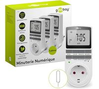 goobay - Lot de 3 minuteries numériques avec 16 programmes - Prise avec Mode aléatoire pour Protection Anti-effraction - Minuterie avec Batterie de Secours de 100 Jours - 3680 W - 230 V (AC) - 16 A -