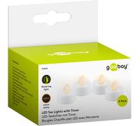 goobay Lot de 4 bougies chauffe-plat LED avec fonction minuterie, lumières blanches chaudes, 3,8 cm de haut, 3,7 cm de haut, blanc, piles incluses (CR2032) transparentes 49868