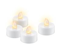 goobay Lot de 4 bougies chauffe-plat LED avec minuterie, lumière blanche chaude (2500 K), scintillement réaliste, piles (CR2032 incluses), blanc chaud 77752